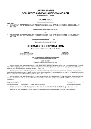 Vorschaubild Digimarc
 10-Q Quartalsbericht 2012 