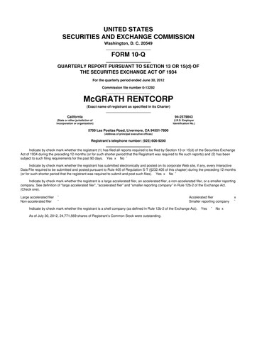 Thumbnail McGrath RentCorp
 10-Q Quarterly Report FY2012 
