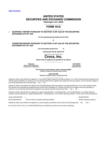 Miniature Crocs 10-Q Rapport trimestriel 2012 