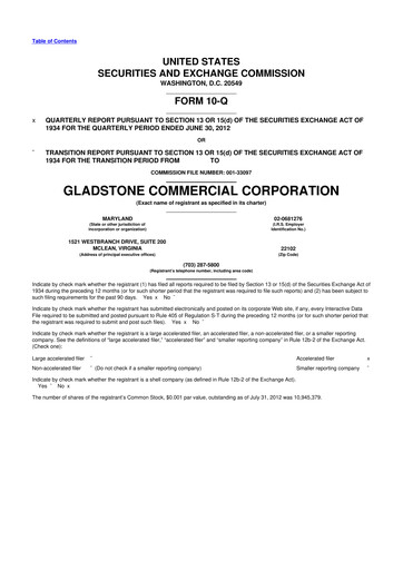 Thumbnail Gladstone Commercial 10-Q Quarterly Report FY2012 