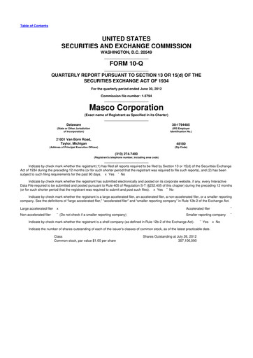 Miniature Masco 10-Q Rapport trimestriel 2012 