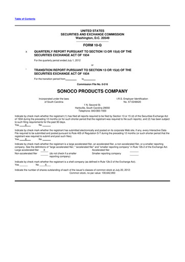 Thumbnail Sonoco 10-Q Quarterly Report FY2012 