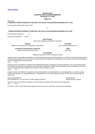 Miniature Owens Corning
 10-Q Rapport trimestriel 2012 