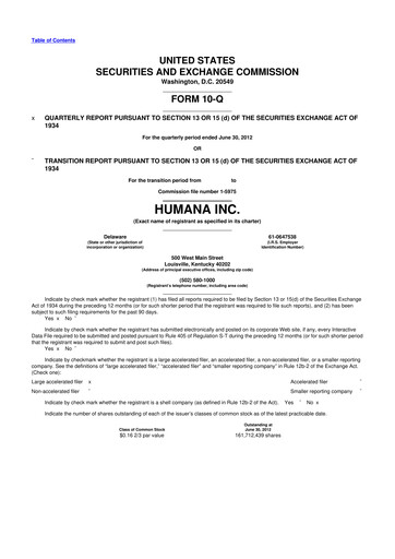 Vorschaubild Humana 10-Q Quartalsbericht 2012 