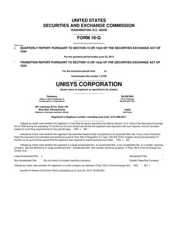 Thumbnail Unisys 10-Q Quarterly Report FY2012 