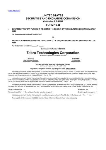 Miniature Zebra Technologies 10-Q Rapport trimestriel 2012 