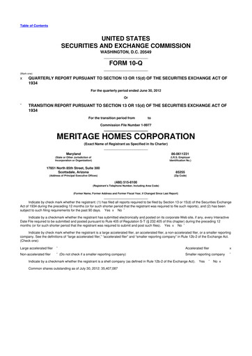 Thumbnail Meritage Homes 10-Q Quarterly Report FY2012 