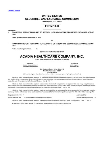 Thumbnail Acadia Healthcare
 10-Q Quarterly Report FY2012 