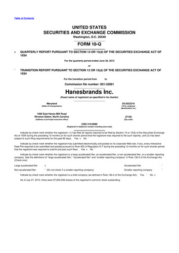 Thumbnail Hanesbrands
 10-Q Quarterly Report FY2012 