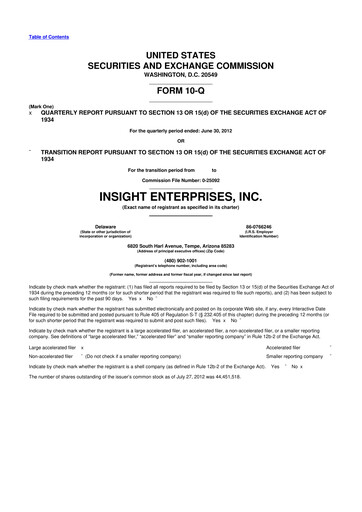 Thumbnail Insight Enterprises
 10-Q Quarterly Report FY2012 