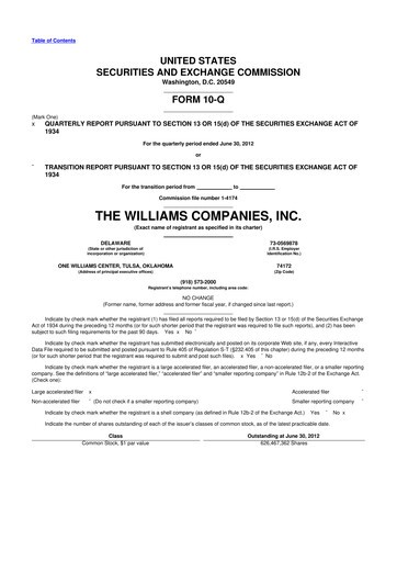 Thumbnail Williams Companies
 10-Q Quarterly Report FY2012 