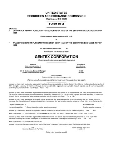 Thumbnail Gentex 10-Q Quarterly Report FY2012 