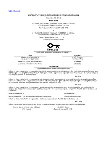 Miniature KeyCorp (KeyBank) 10-Q Rapport trimestriel 2012 