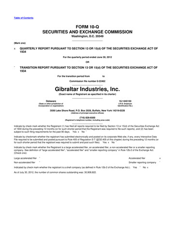 Thumbnail Gibraltar Industries
 10-Q Quarterly Report FY2012 