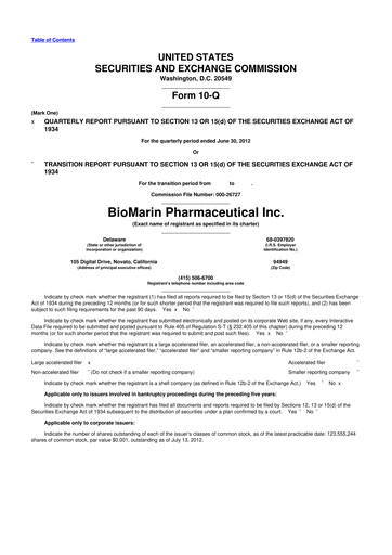 Thumbnail BioMarin Pharmaceutical 10-Q Quarterly Report FY2012 