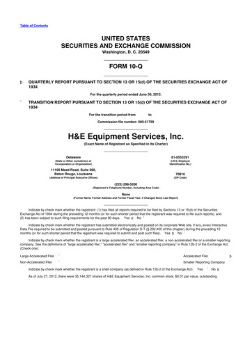 Thumbnail H&E Equipment Services 10-Q Quarterly Report FY 