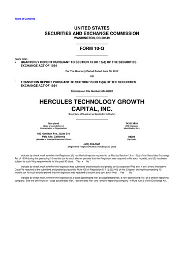 Thumbnail Hercules Capital
 10-Q Quarterly Report FY 