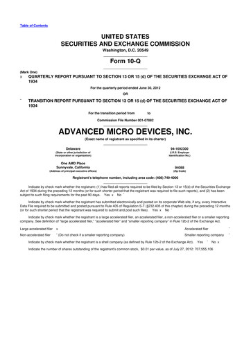 Miniature AMD 10-Q Rapport trimestriel 2012 