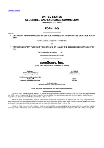 Thumbnail Comscore
 10-Q Quarterly Report FY2012 