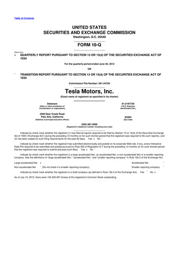 Miniature Tesla 10-Q Rapport trimestriel 2012 