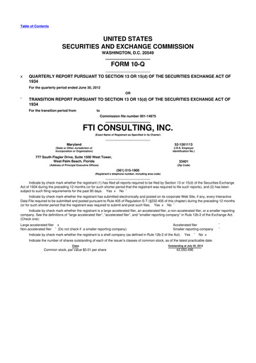 Thumbnail FTI Consulting 10-Q Quarterly Report FY2012 