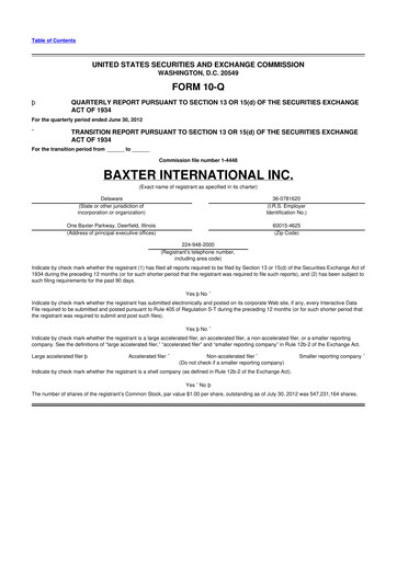 Miniature Baxter 10-Q Rapport trimestriel 2012 