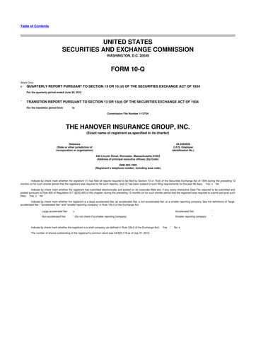 Thumbnail Hanover Insurance Group 10-Q Quarterly Report FY2012 