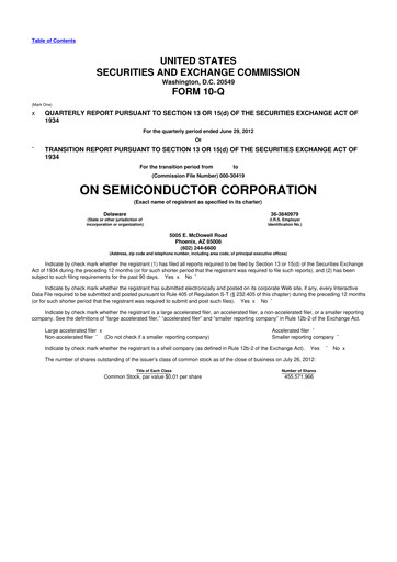 Thumbnail ON Semiconductor 10-Q Quarterly Report FY2012 