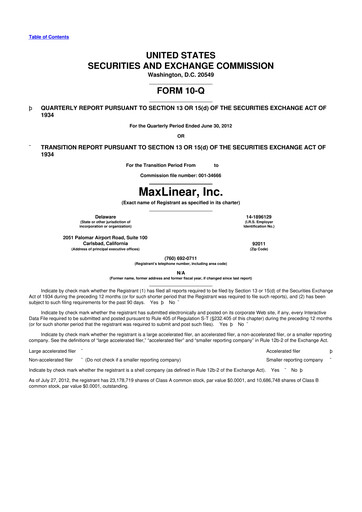 Thumbnail MaxLinear 10-Q Quarterly Report FY2012 