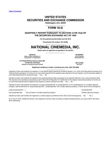 Thumbnail National CineMedia 10-Q Quarterly Report FY2012 
