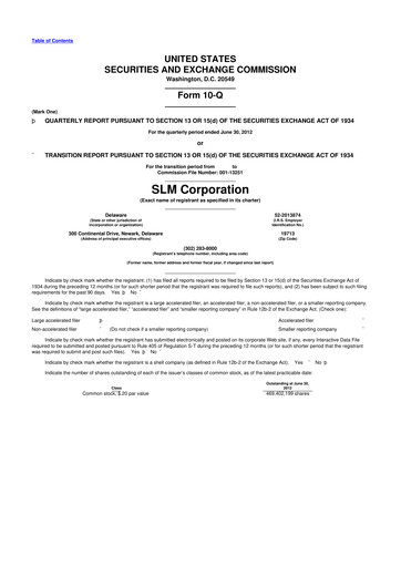 Thumbnail SLM Corporation (Sallie Mae) 10-Q Quarterly Report FY2012 
