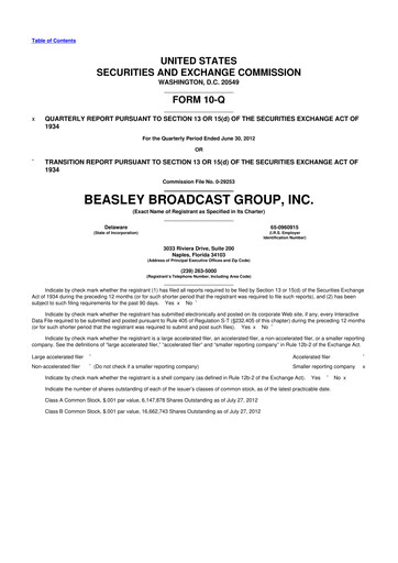 Thumbnail Beasley Broadcast Group
 10-Q Quarterly Report FY2012 