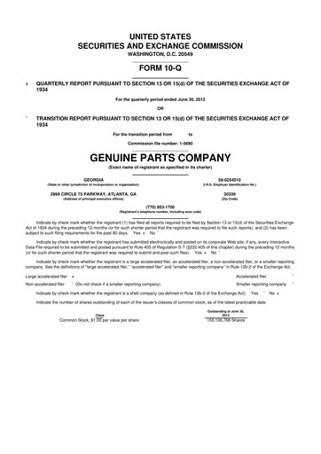 Thumbnail Genuine Parts Company
 10-Q Quarterly Report FY2012 