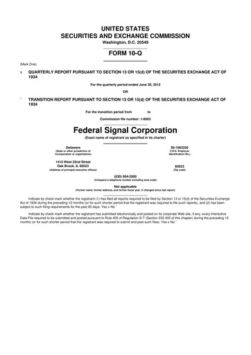 Miniature Federal Signal 10-Q Rapport trimestriel 2012 