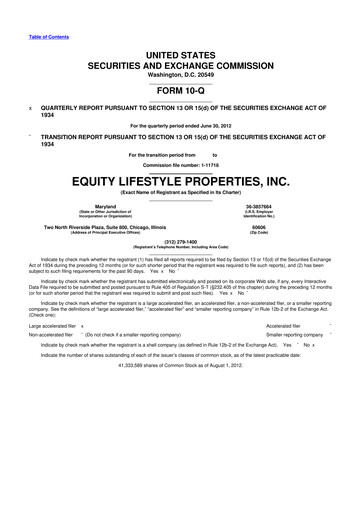 Thumbnail Equity LifeStyle Properties 10-Q Quarterly Report FY2012 