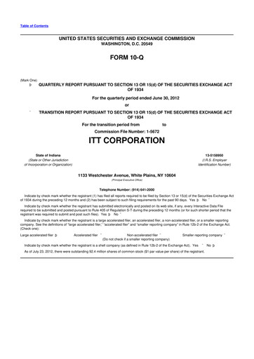 Thumbnail ITT 10-Q Quarterly Report FY2012 