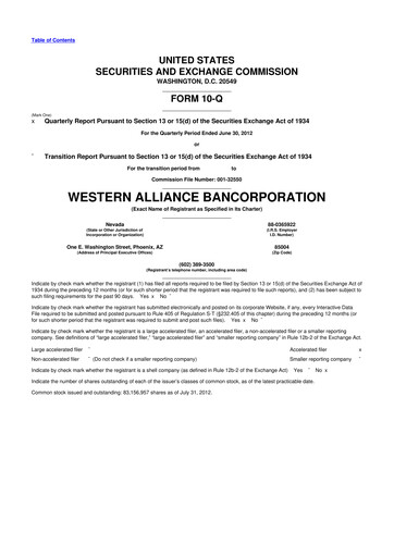 Thumbnail Western Alliance Bancorporation
 10-Q Quarterly Report FY2012 