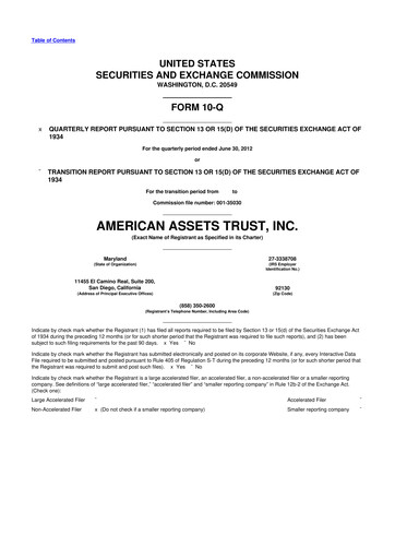 Vorschaubild American Assets Trust
 10-Q Quartalsbericht 2012 