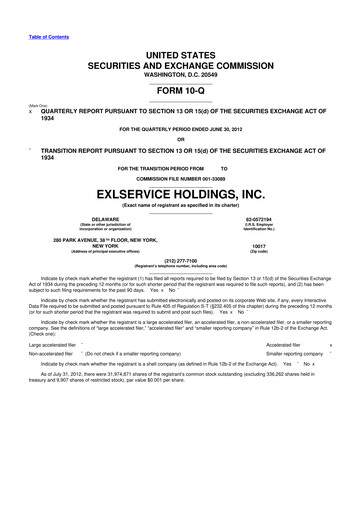 Miniature EXL Service
 10-Q Rapport trimestriel 2012 