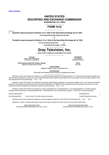 Miniature Gray Media
 10-Q Rapport trimestriel 2012 