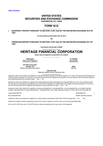 Thumbnail Heritage Financial 10-Q Quarterly Report FY2012 