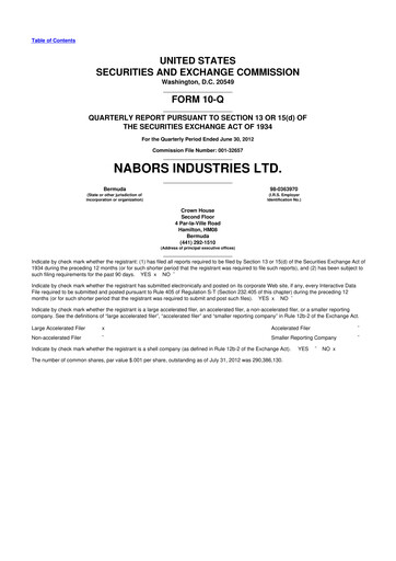Miniature Nabors Industries
 10-Q Rapport trimestriel 2012 
