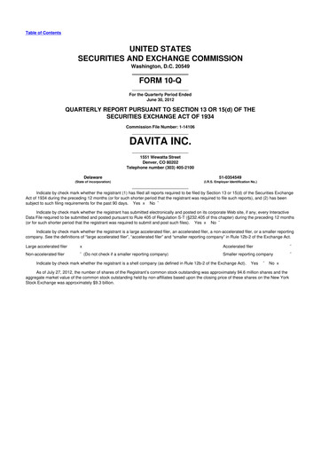 Thumbnail DaVita 10-Q Quarterly Report FY2012 