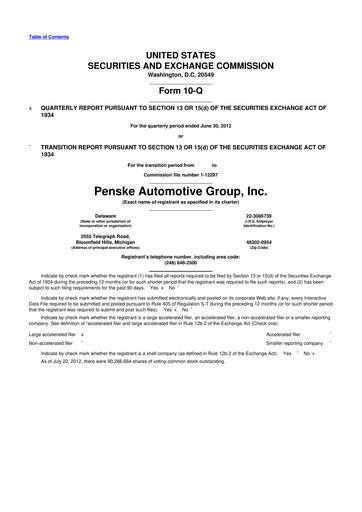 Thumbnail Penske Automotive Group 10-Q Quarterly Report FY2012 