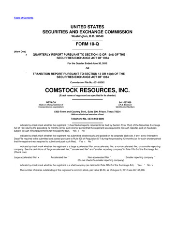 Thumbnail Comstock Resources 10-Q Quarterly Report FY2012 