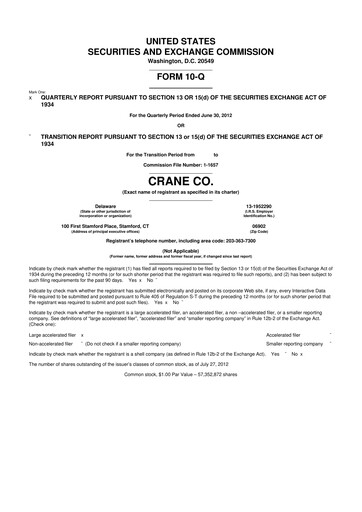 Thumbnail Crane NXT 10-Q Quarterly Report FY2012 