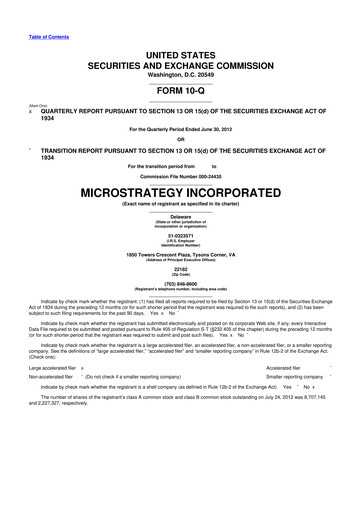 Miniature Strategy 
 (MicroStrategy) 10-Q Rapport trimestriel 2012 