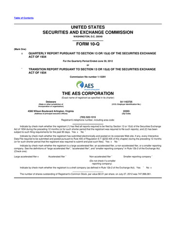 Miniature AES 10-Q Rapport trimestriel 2012 