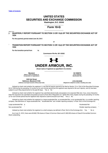 Vorschaubild Under Armour
 10-Q Quartalsbericht 2012 