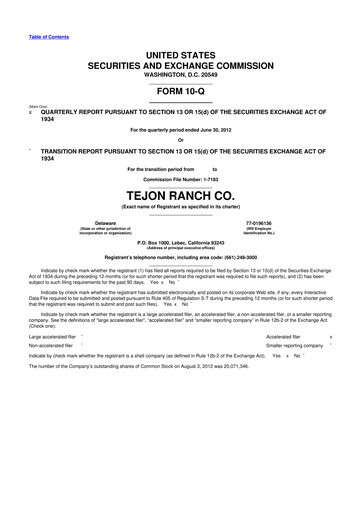 Thumbnail Tejon Ranch
 10-Q Quarterly Report FY2012 